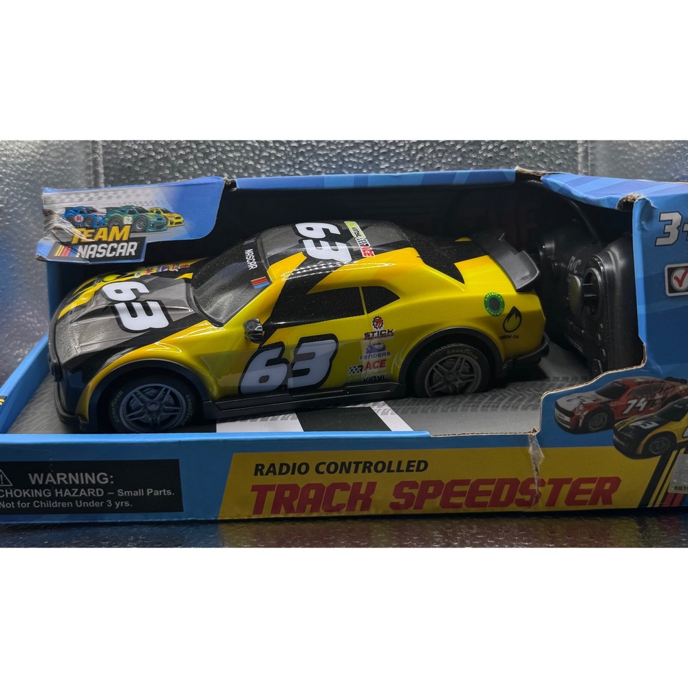 Team NASCAR RC Track Speedster Radio Control Car Yellow‎ Black #63 27MHz New